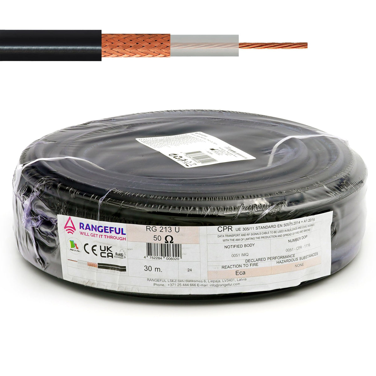 Rangeful RG213U 30m (98ft) All-copper RF Coaxial Cable 50 Ohm RG213U-PVC-30-IT