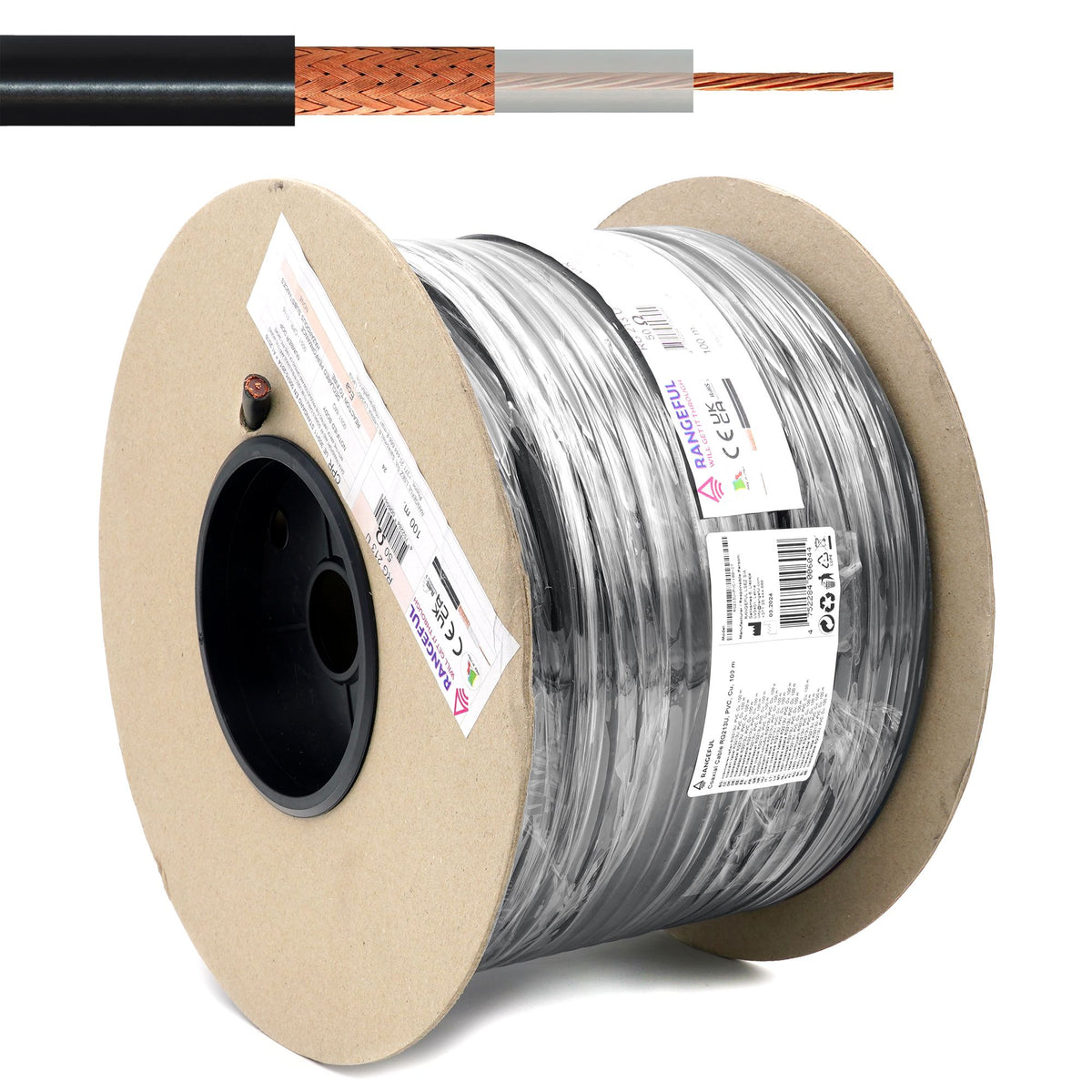 Rangeful RG213U 100m (328ft) All-copper RF Coaxial Cable 50 Ohm RG213U-PVC-100-IT