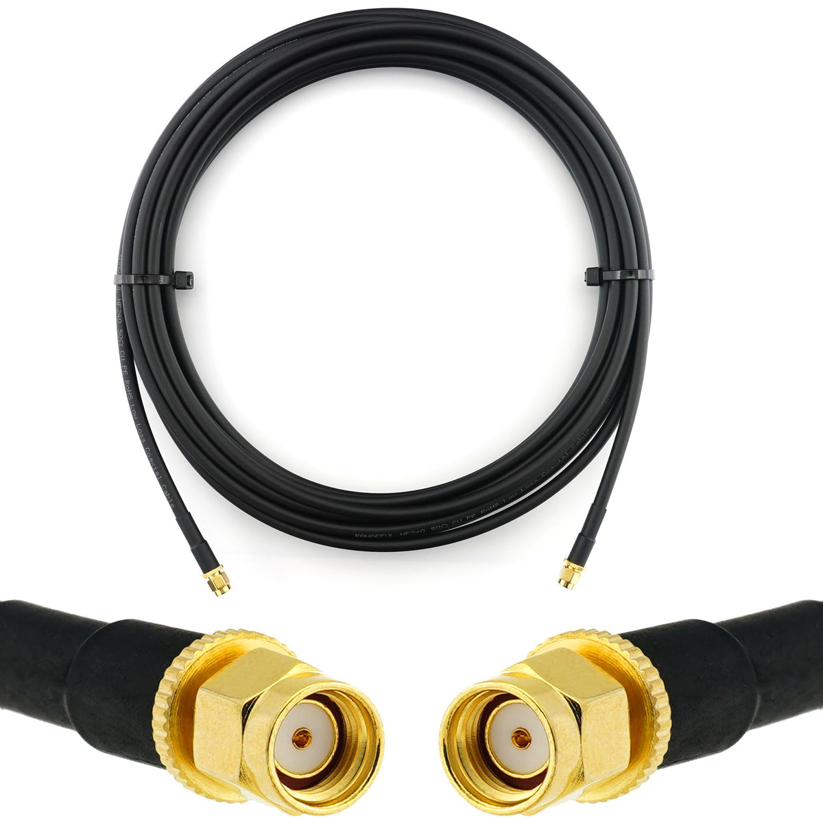Rangeful RP-SMA Male to RP-SMA Male 7m Coaxial Cable — HF240 (LMR240 equivalent) HF240-RPSM-RPSM-7