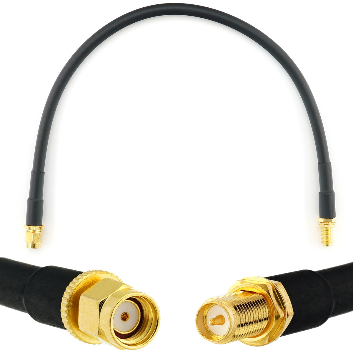 Rangeful RP-SMA Male to RP-SMA Female 30cm Coaxial Cable — HF240 (LMR240 equivalent) HF240-RPSM-RPSF-0.3