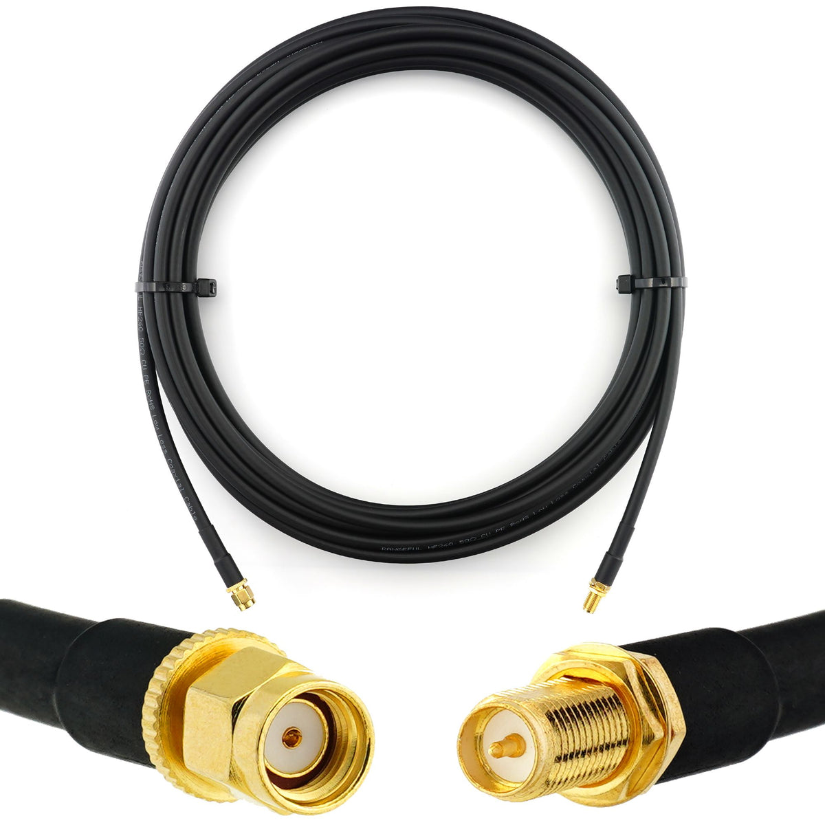 Rangeful RP-SMA Male to RP-SMA Female 15m Coaxial Cable — HF240 (LMR240 equivalent) HF240-RPSM-RPSF-15