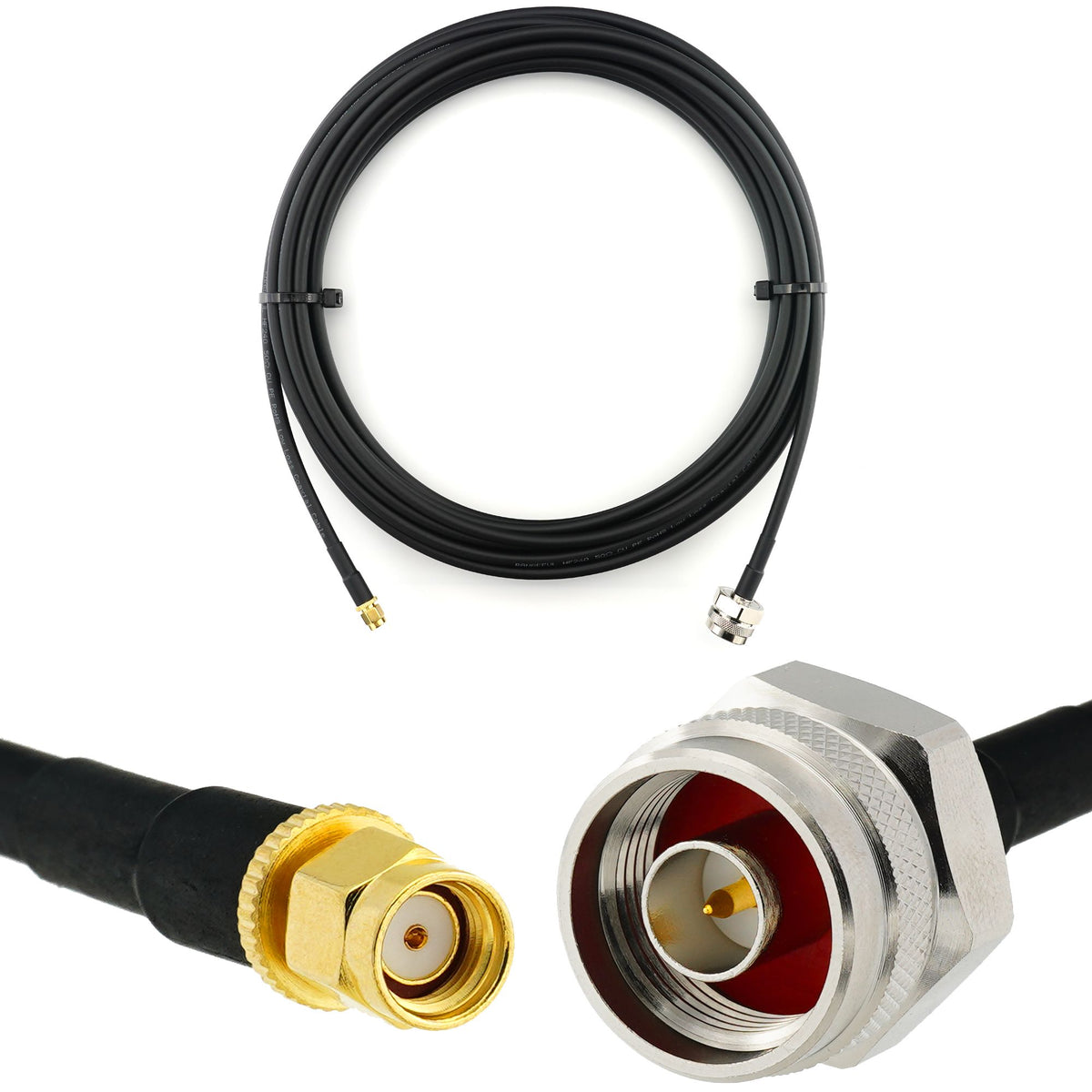 Rangeful RP-SMA Male to N Male Hex 12m Coaxial Cable — HF240 (LMR240 equivalent) HF240-RPSM-NMH-12