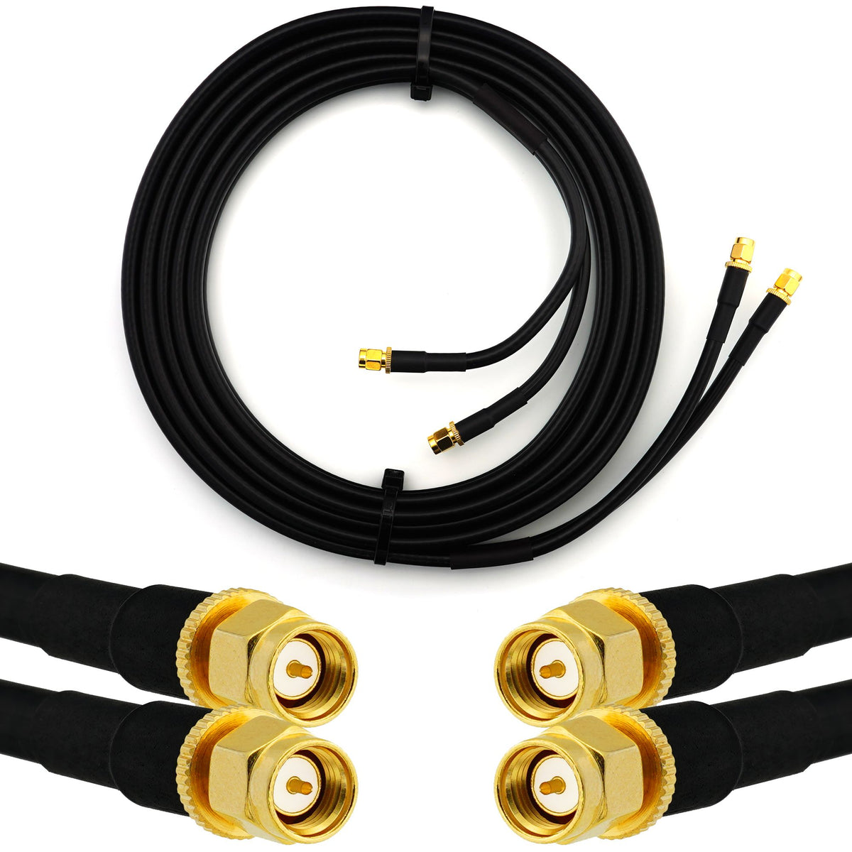 Rangeful SMA Male to SMA Male 2m Twin Coaxial Cable — HF240 (LMR240 equivalent) HF240T-SM-SM-2