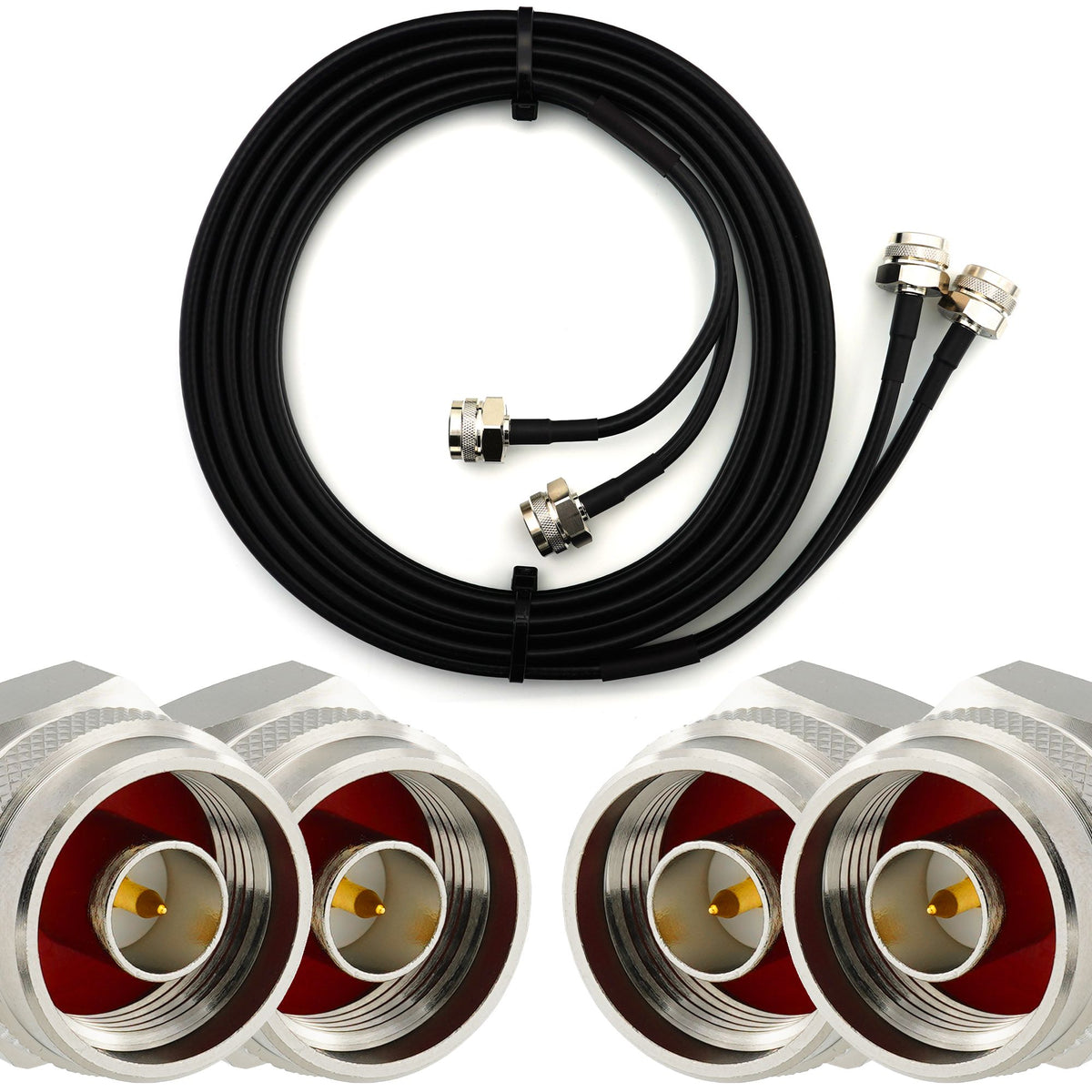 Rangeful N Male Hex to N Male Hex 5m Twin Coaxial Cable — HF240 (LMR240 equivalent) HF240T-NMH-NMH-5