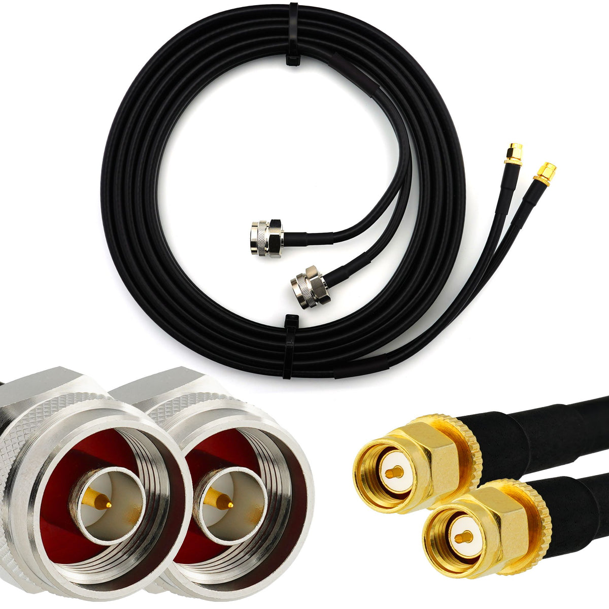 Rangeful SMA Male Hex to N Male Hex 10m Twin Coaxial Cable — HF240 (LMR240 equivalent) HF240T-NMH-SM-10