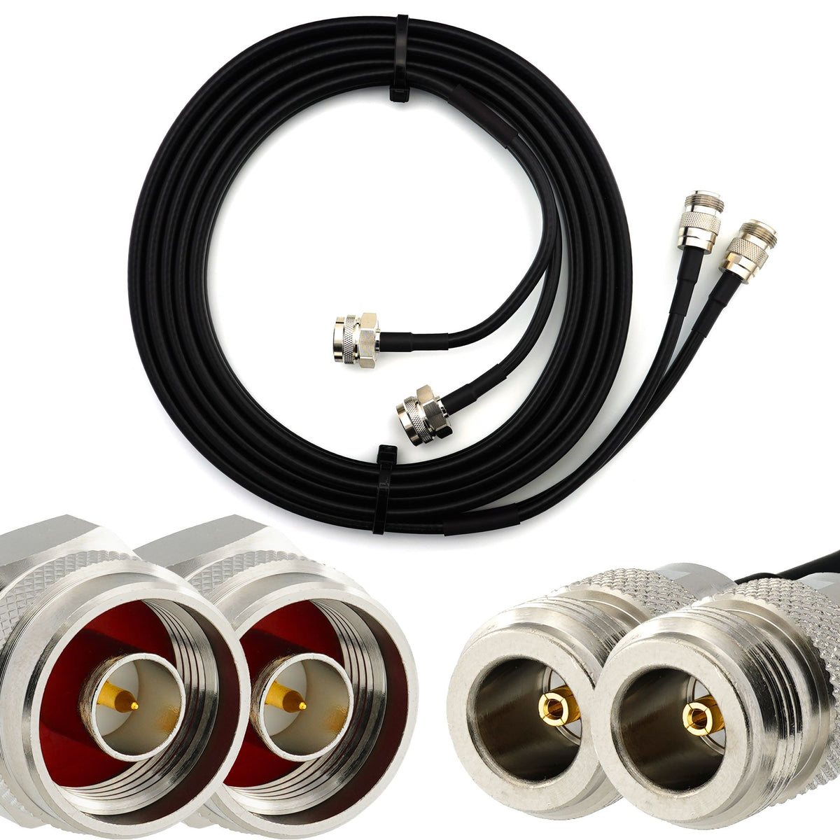 Rangeful N Male Hex to N Female 3m Twin Coaxial Cable — HF240 (LMR240 equivalent) HF240T-NMH-NF-3