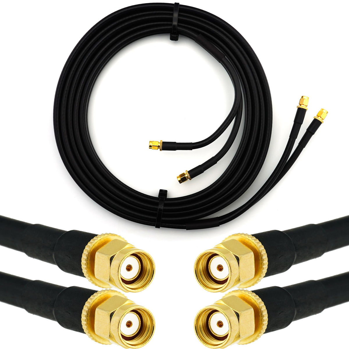 Rangeful RP-SMA Male to RP-SMA Male 15m Twin Coaxial Cable — HF240 (LMR240 equivalent) HF240T-RPSM-RPSM-15