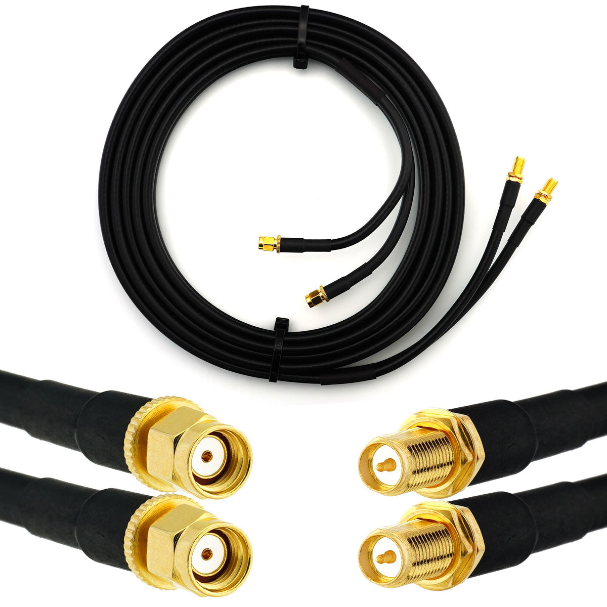 Rangeful RP-SMA Male to RP-SMA Female 1m Twin Coaxial Cable — HF240 (LMR240 equivalent) HF240T-RPSM-RPSF-1
