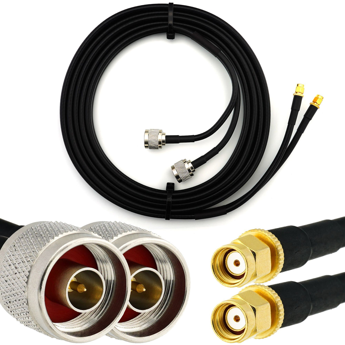 Rangeful RP-SMA Male to N Male 3m Twin Coaxial Cable — HF240 (LMR240 equivalent) HF240T-RPSM-NM-3
