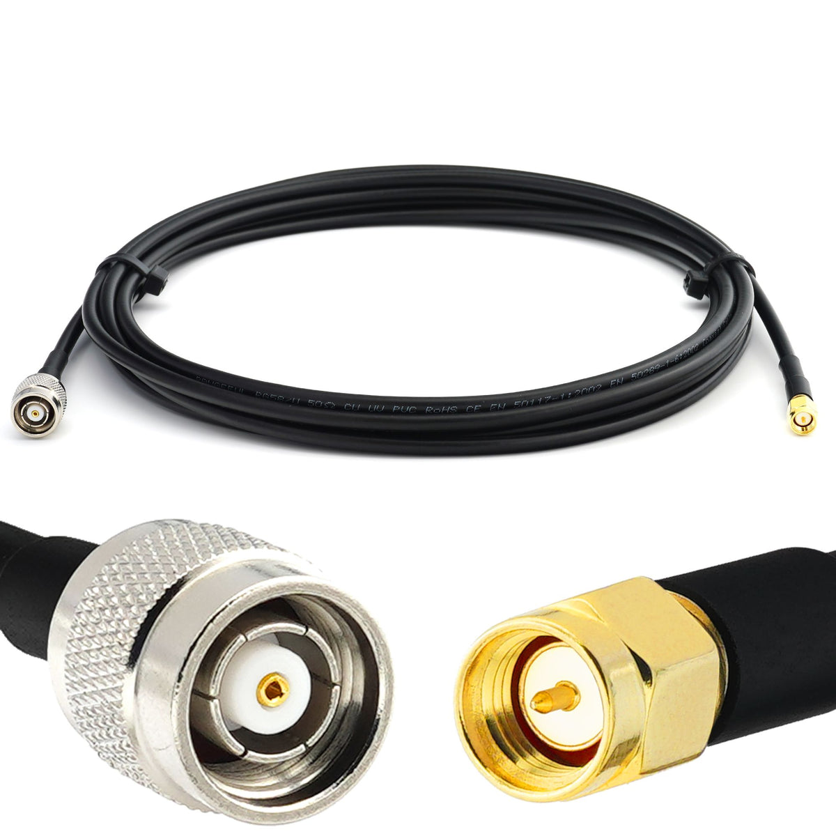Rangeful RP-TNC Male to SMA Male 3m RG58/U Coaxial Cable RG58-RPTNCM-SM-3