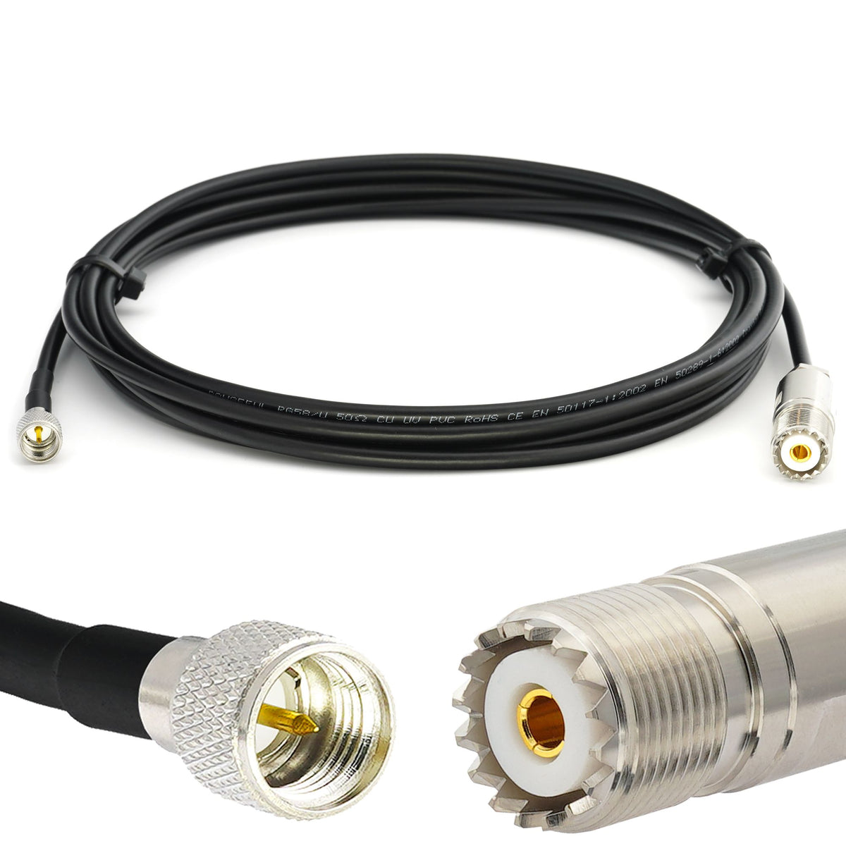 Rangeful Mini UHF Male to SO239 UHF 50cm RG58/U Coaxial Cable RG58-MUHFM-SO-0.5