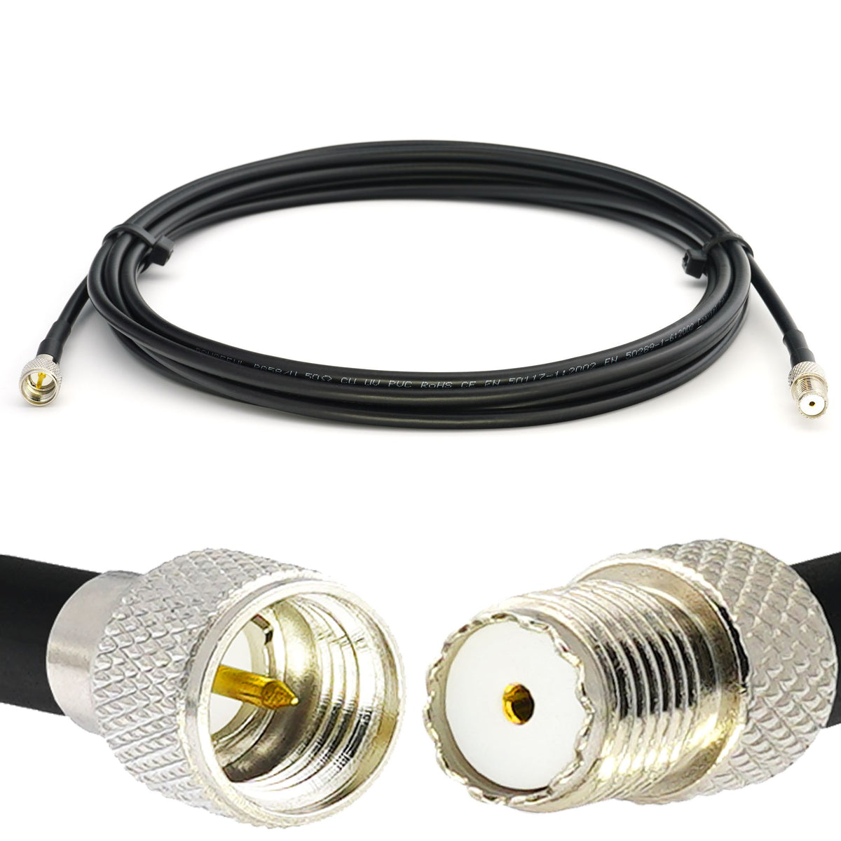 Rangeful Mini UHF Male to Mini UHF Female 50cm RG58/U Coaxial Cable RG58-MUHFM-MUHFF-0.5