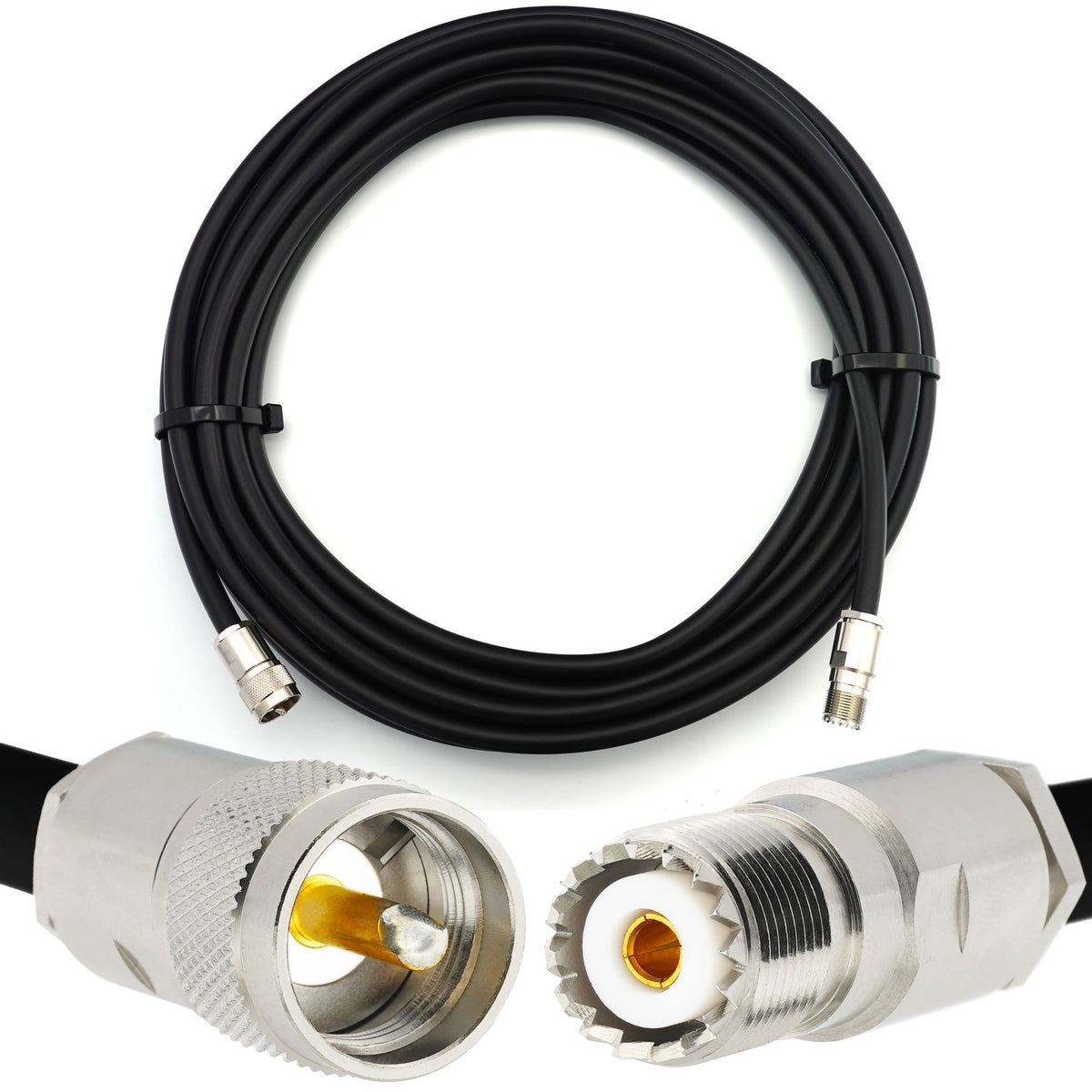 Rangeful PL259 to SO239 5m UHF CB Radio Flexible Coaxial Cable — LMR400 UF UltraFlex equivalent HF400-PL-SO-5