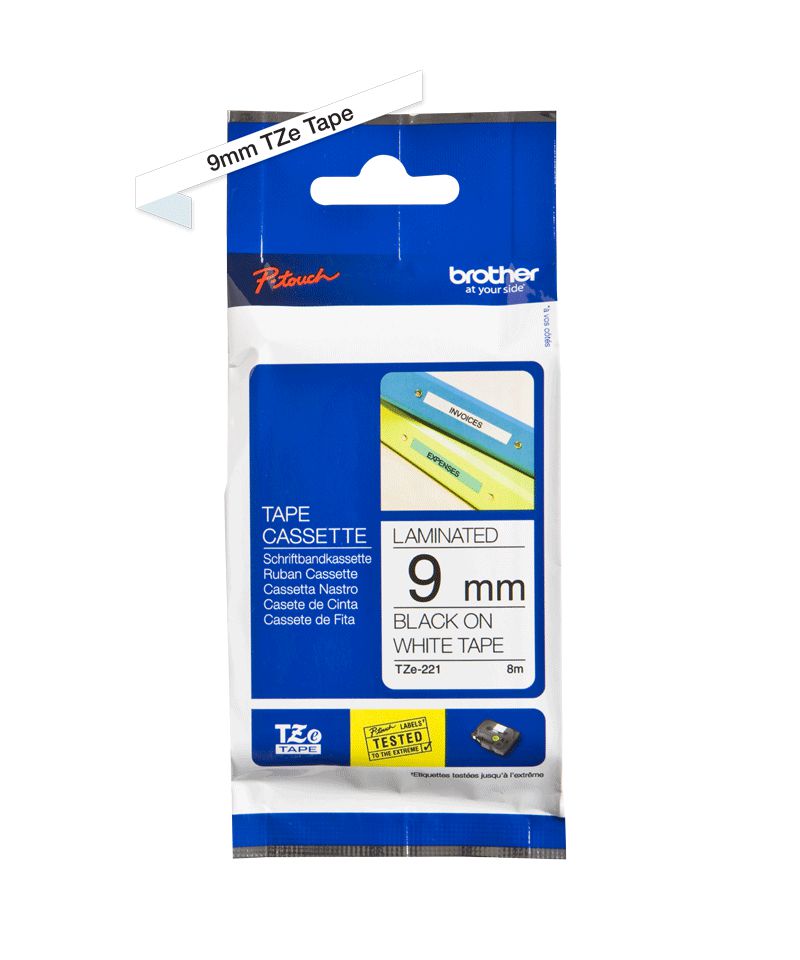 Brother TZE221 9MM BLACK ON WHITE TAPE