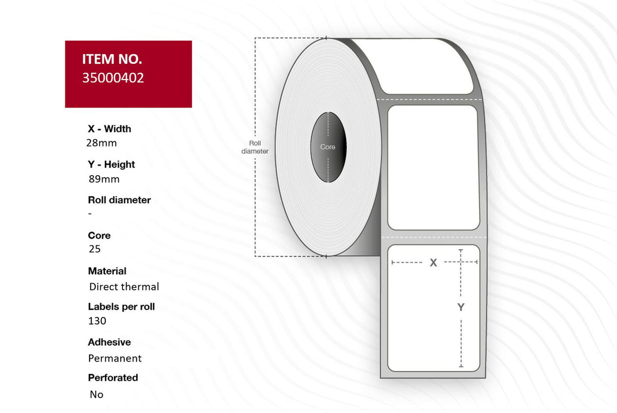 Capture Label 28x89 - Core 25. White.