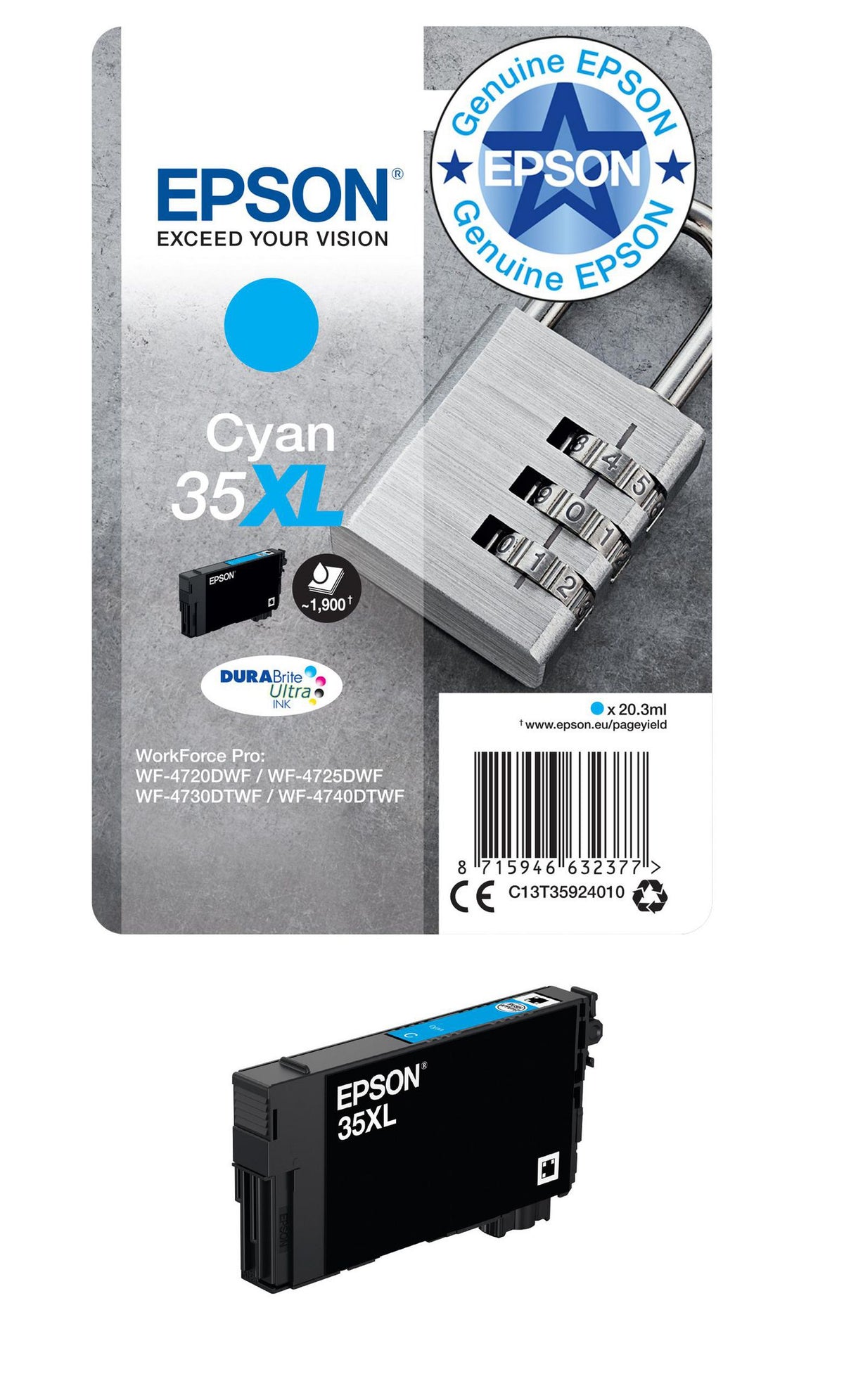 Epson Singlepack Cyan 35XL DURABrite