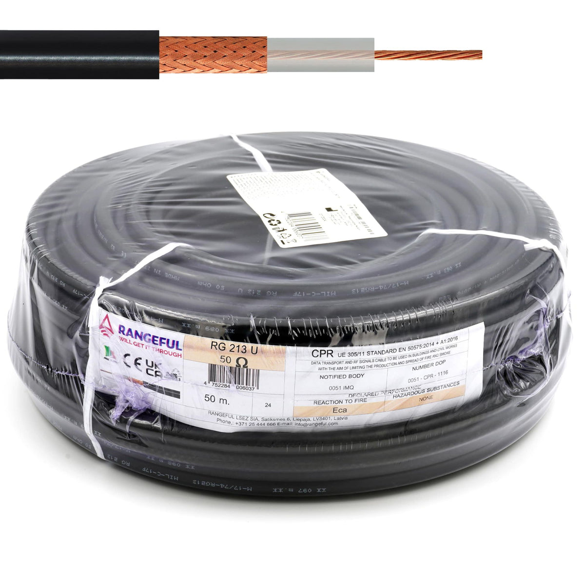 Rangeful RG213U 50m (164ft) All-copper RF Coaxial Cable 50 Ohm RG213U-PVC-50-IT