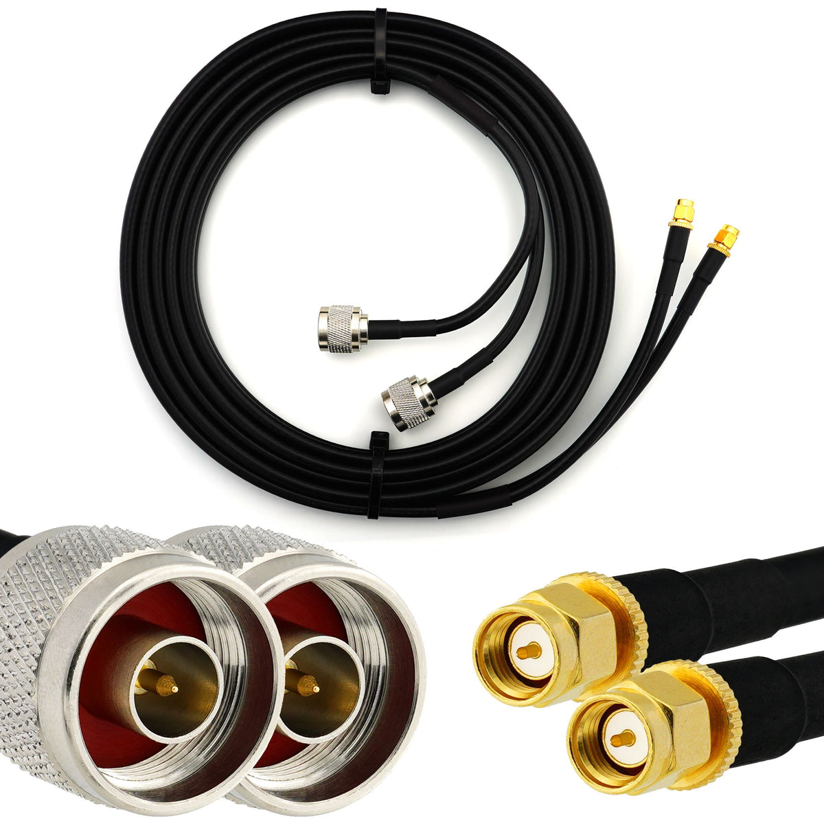 Rangeful SMA Male to N Male 7m Twin Coaxial Cable — HF240 (LMR240 equivalent) HF240T-NM-SM-7