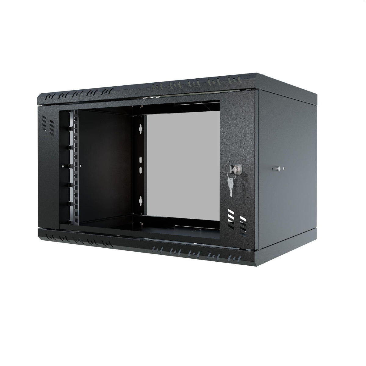 Stalflex Rack Cabinet 19" 6U, 350mm, Glass Door, Black S-RC19-6U-350GB-SP150M