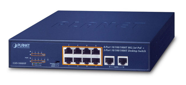 Planet 8-Port 10/100/1000T 802.3at